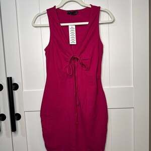 NWT Urban Outfitters Pink Tie-Front Mini Dress, Size S